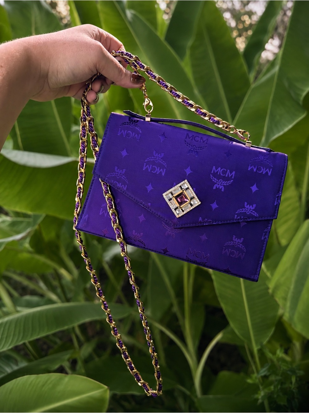 Vintage MCM Purple Tonal Monogram Chain Bag & Matching Wallet and Mirror Set - Picture 13 of 17